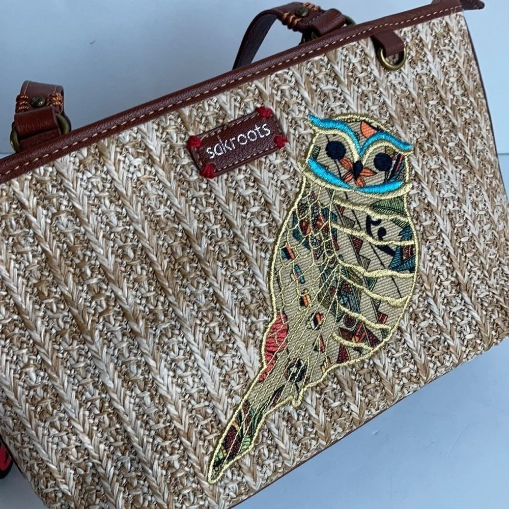 Sakroots small straw owl satchel handbag purse